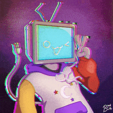 a drawing of a person with a tv on their head and a peace sign