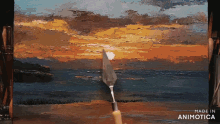 a painting of a sunset with the words made in animotica on the bottom