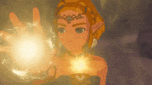 a cartoon character is holding a glowing object in her hand