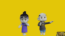 a couple of cartoon characters standing in front of a yellow background that says expert expert expert