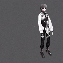 a person in a white shirt and black pants is flying in the air