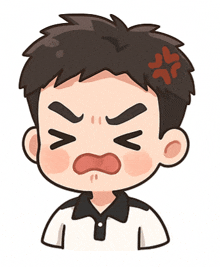 a cartoon drawing of a boy with an angry face