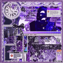 a computer screen with a purple background and a clock on it