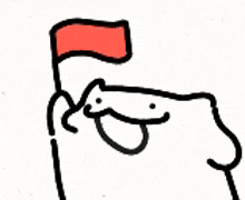 a drawing of a person holding a red flag in their hand .