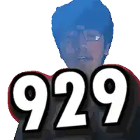 a pixelated image of a man with glasses and the number 929 behind him