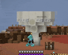 a screenshot of a minecraft game shows a person standing next to a large white block