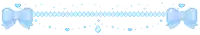 a pixel art of a blue ribbon with bows and hearts