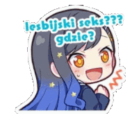 a sticker of a girl with long hair and the words lesbijski seks gdzie
