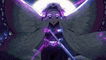 a girl with wings is holding a sword in her hand .