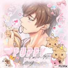 a picture of a boy with the words puppy princess written on it