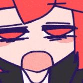 a close up of a cartoon character with red hair wearing a suit and tie