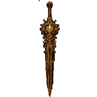 a drawing of a very long sword with a skull on the handle