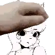 a hand is holding a cartoon character 's head in a black and white image .