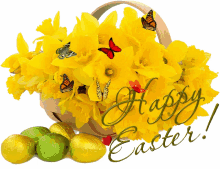 happy easter greeting yellow flower butterfly