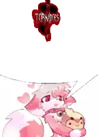 a cartoon drawing of a cat holding a stuffed animal with the word tornadoes in the background