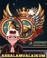 a man wearing a flc hat stands in front of a logo for forsa