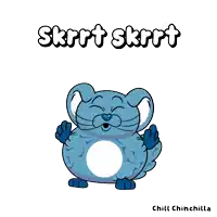 a cartoon drawing of a blue cat with the words skrrt skrrt written above it