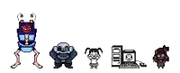 a bunch of pixel art characters are standing next to each other on a white background .