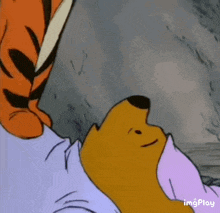 a cartoon of winnie the pooh and tigger sleeping together .