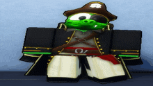 a cartoon character is wearing a pirate outfit and a skull hat