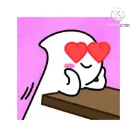 a cartoon character is laying on a table with two hearts in his eyes