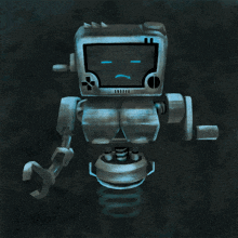 a cartoon drawing of a robot with a screen on it