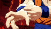 a close up of a cartoon character 's hands with a fire background
