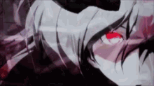 a close up of a person with red eyes in a black and white anime .