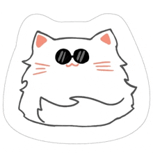 a drawing of a white cat with sunglasses on .