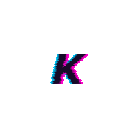 the letter k is displayed in a glitch effect