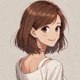 a drawing of a woman in a white shirt smiling