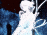 a white anime character is holding a sword in her hand