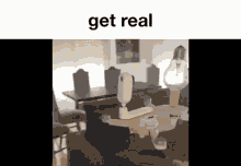 a picture of a drone sitting on a table with the words get real above it
