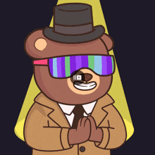 a cartoon of a teddy bear wearing a top hat and goggles