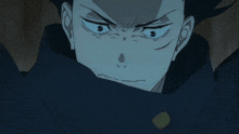 a close up of a man 's face with a very angry look on his face