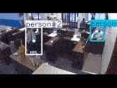 a man and a woman are standing in a room with the words person # 2 visible