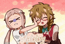 a cartoon drawing of two girls with the word viabby in white letters