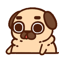 a cartoon pug dog with big eyes and a red tongue