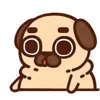 a cartoon pug dog with big eyes and a red tongue