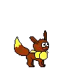 a pixel art of an eevee wearing sunglasses and a yellow vest .