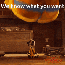 a cartoon character from paws fury is laying on its back