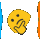 a pixel art illustration of a thinking smiley face with a hand on its chin .