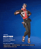 a screenshot of a video game character that says glitter on it