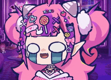 a cartoon drawing of a girl with a xoxo on her head