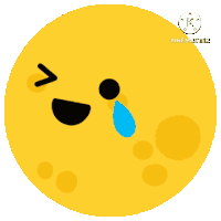 a yellow circle with a black face and a blue tear coming out of it