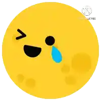 a yellow circle with a black face and a blue tear coming out of it