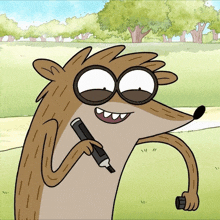 a cartoon character with a marker in his hand