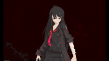 a pixel art of a girl in a red dress holding a sword in a dark room .