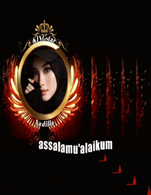 a picture of a woman in a frame with the words assalamu ' alaikum