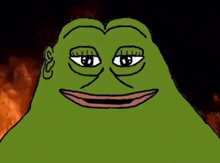 a cartoon of a green frog with a big smile on its face
